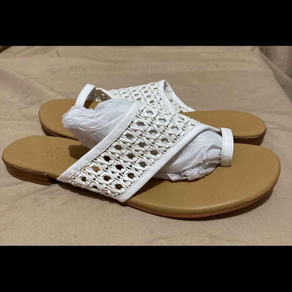 New Sabol  Womens Quay Woven Slides White Size 10